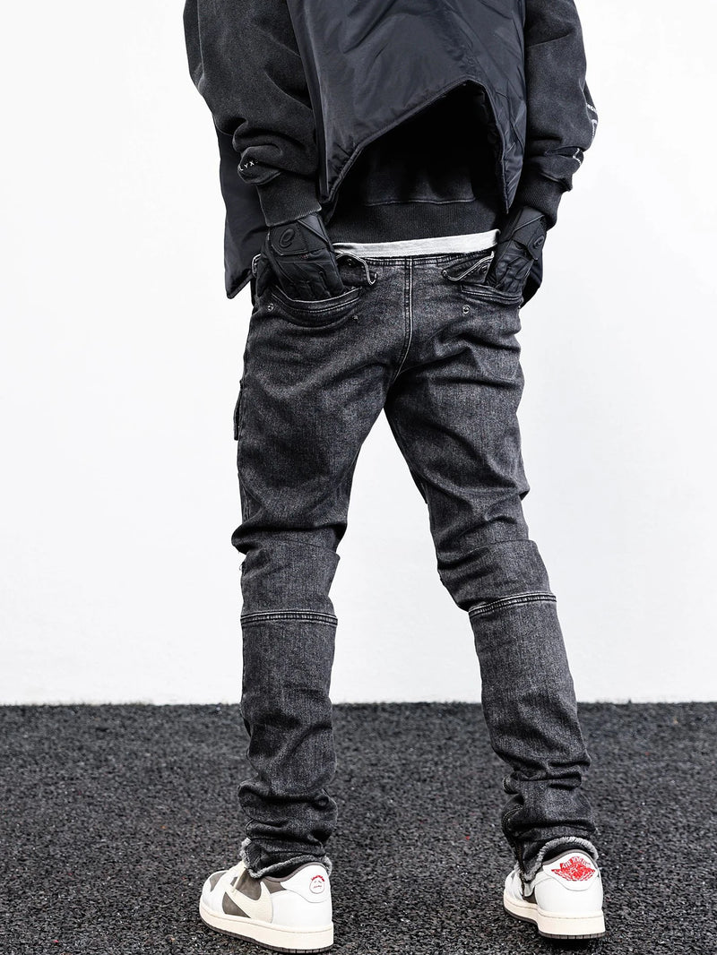 retro washed denim jeans mens bottom zipper jean trousers with pockets hip hop fashion high street slim fit pants joggers jeans unique joggers style 3105
