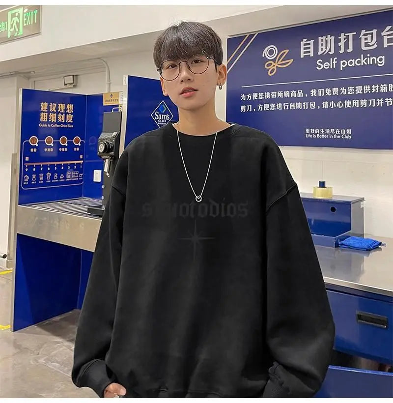 Korean Suede Round Neck Velvet Sweatshirt Spring, Autumn and Winter Loose Personality New Retro Y2K Jacket Heavy Student Top