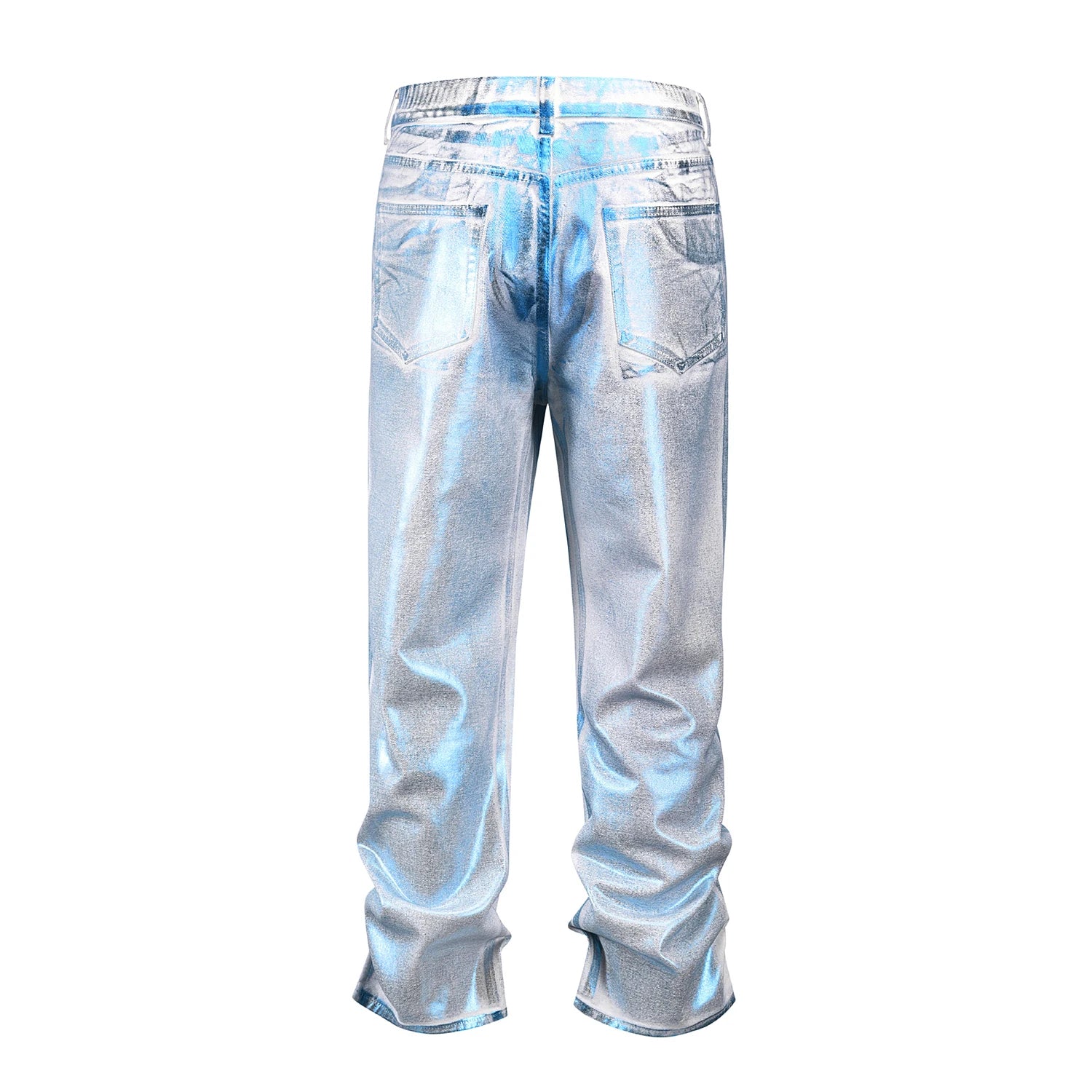 european and american retro blue reflective wax printing jeans pants slim splashing ink cleanfit couple straight leg jeans male denim street jeans