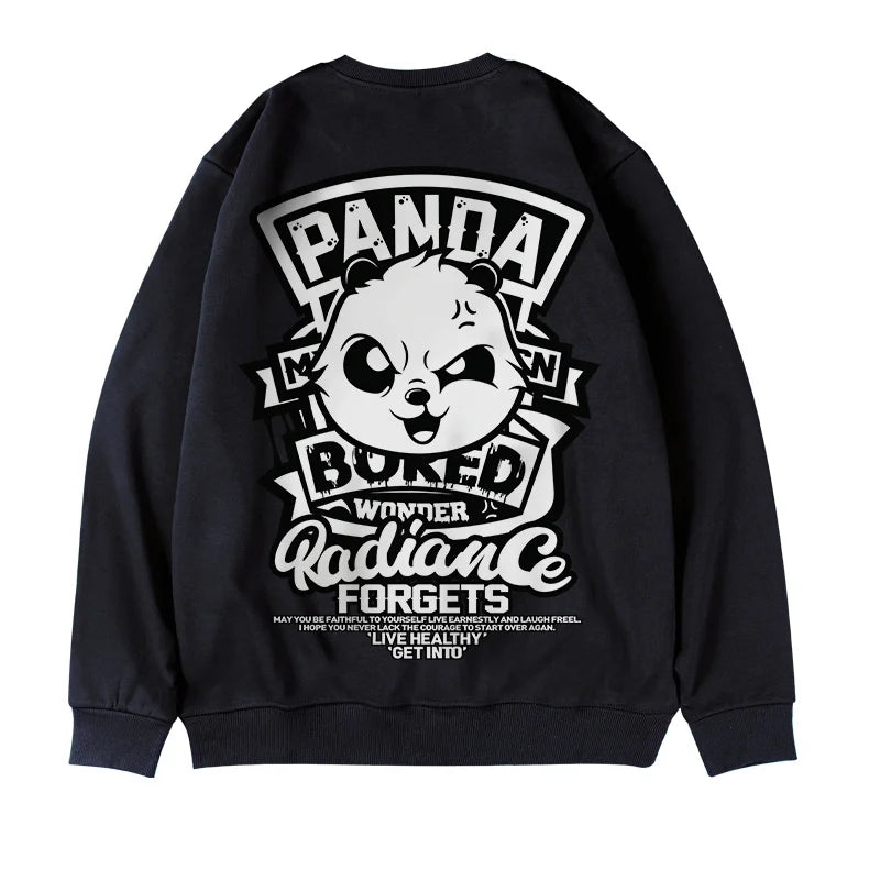 New Funny Panda Printed Sweatshirts For Men Autumn Oversized Retro