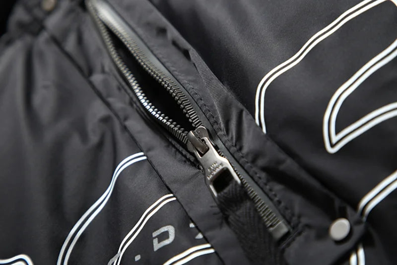 Men Hooded Down Jacket Winter Casual Letter Printed Parkas Streetwear Warm Black Zipper Jackets Harajuku Fashion Duck Down Coats
