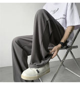 summer texture straight pants for men korean fashion baggy wide leg trousers casual drape pleated striped y2k pantalones hombre unique default style 493