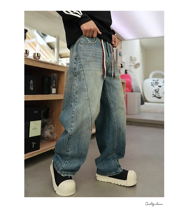 mens american streetwear fashion loose casual hip hop vintage denim baggy jeans pants man wide leg trousers y2k jeans men unique jeans style 2311