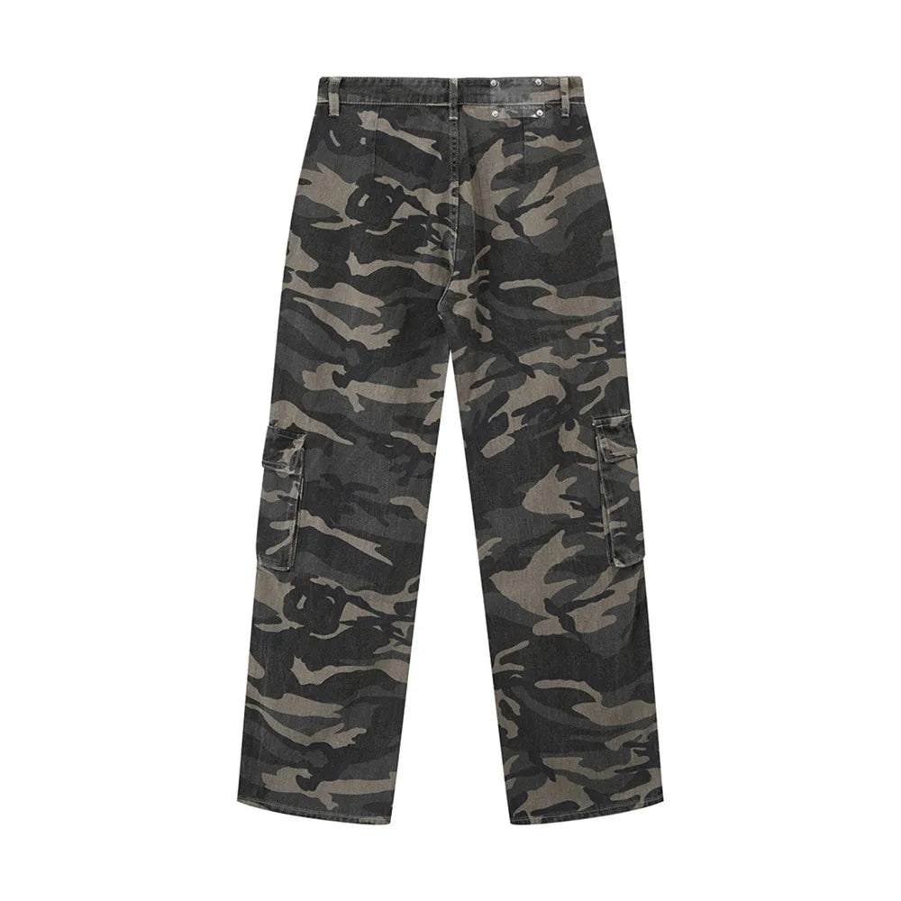 vintage pockets camouflage denim pants men jeans hip hop streetwear military cargo pants unique cargo style 977