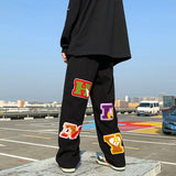 preppy style letter embroidery straight men baggy tracksuit pants y2k clothes sweatpants male drawstring casual long trousers unique joggers style 1068