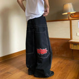 true religion y2k gothic vintage hip hop street leisure denim pants fashion embroidered straight leg wide leg jeans men clothing unique jeans style 4141