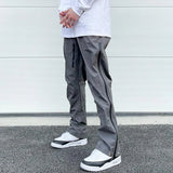 retro hip hop drawstring back zipper breathable casual trousers mens straight solid color vibe style oversized track pants minimalist street pants