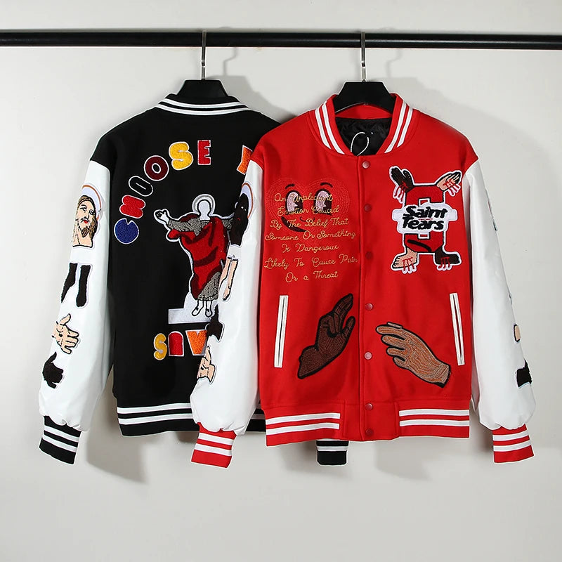 hip essential wear hop high-street-color-block-graffiti-embroidery-baseball-jacket-mens-leather-sleeve-woolen-patchwork-stand-oversized-winter-coats style 251d5a quality image design material fashion high style print unisex oversized - fit premium graphic casual everyday urban streetwear streetwear design ID 57c6d