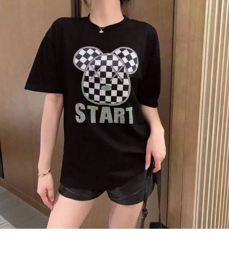 Gothic Aesthetic print tee – New Luxury Sweet Girl Giraffe Diamonds Crystals T Shirts Kor