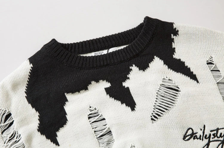 hip hop knitted pullover, bold design pullover, cozy fashion fit, stylish street outfit, modern aesthetic appeal
