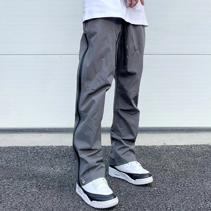 retro hip hop drawstring back zipper breathable casual trousers mens straight solid color vibe style oversized track pants urban fashion pants
