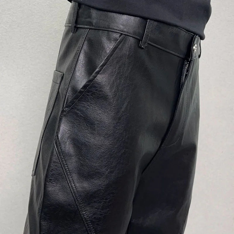 men streetwear fashion hip hop punk gothic vibe casual leather bell bottoms pant man boyfriend flared trousers unique default style 3011