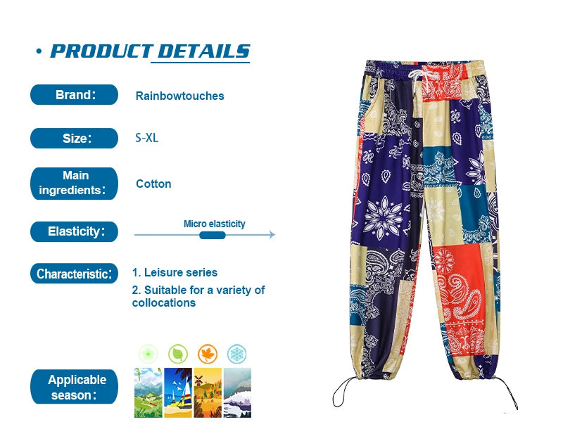 rainbowtouches 2022 brand mens casual pants high street bandana printing loose straight men hawaii fashion mens trousers unisex unique default style 334