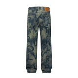 men loose casual american high street hip hop vibe printed denim baggy jeans pants man streetwear ripped jeans trousers unique jeans style 3087