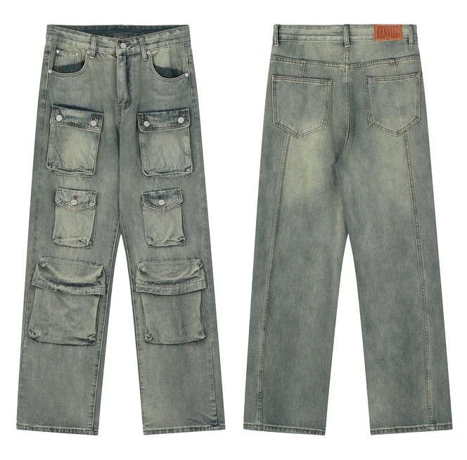hip hop cargo denim pants streetwear plain denim pants mens harajuku cotton casual joggers jeans loose straight pants trousers unique joggers style 3849
