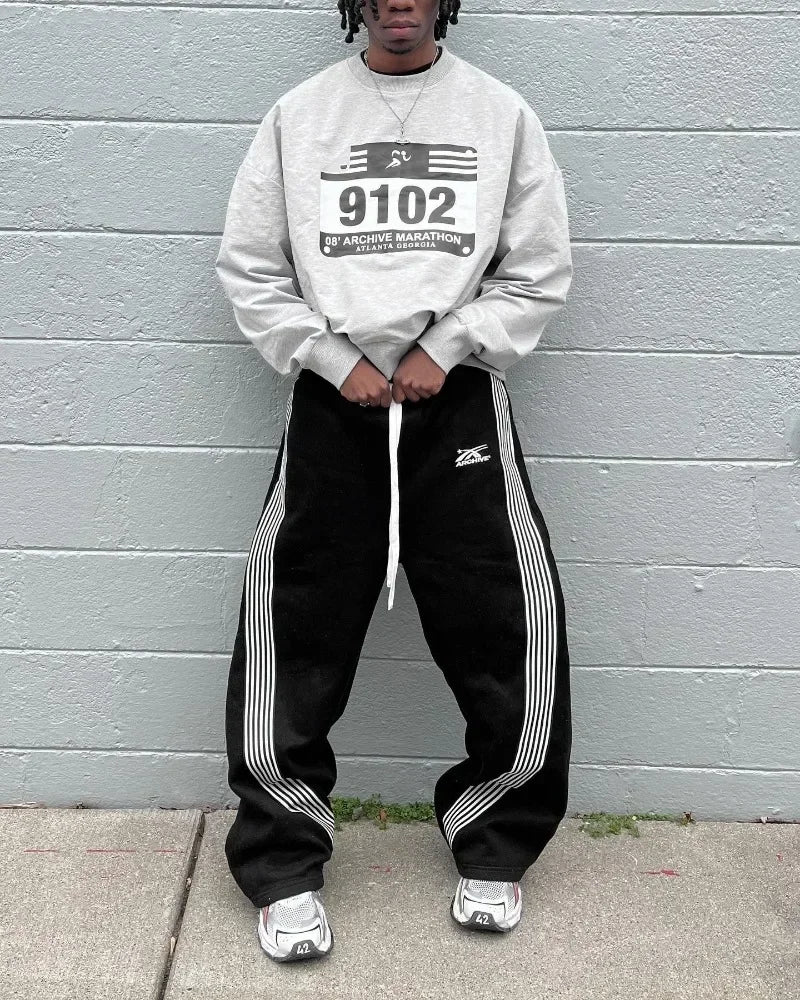 retro harajuku hip hop american y2k new casual pants side striped casual pants mens womens street drawstring high waist pants unique default style 4730