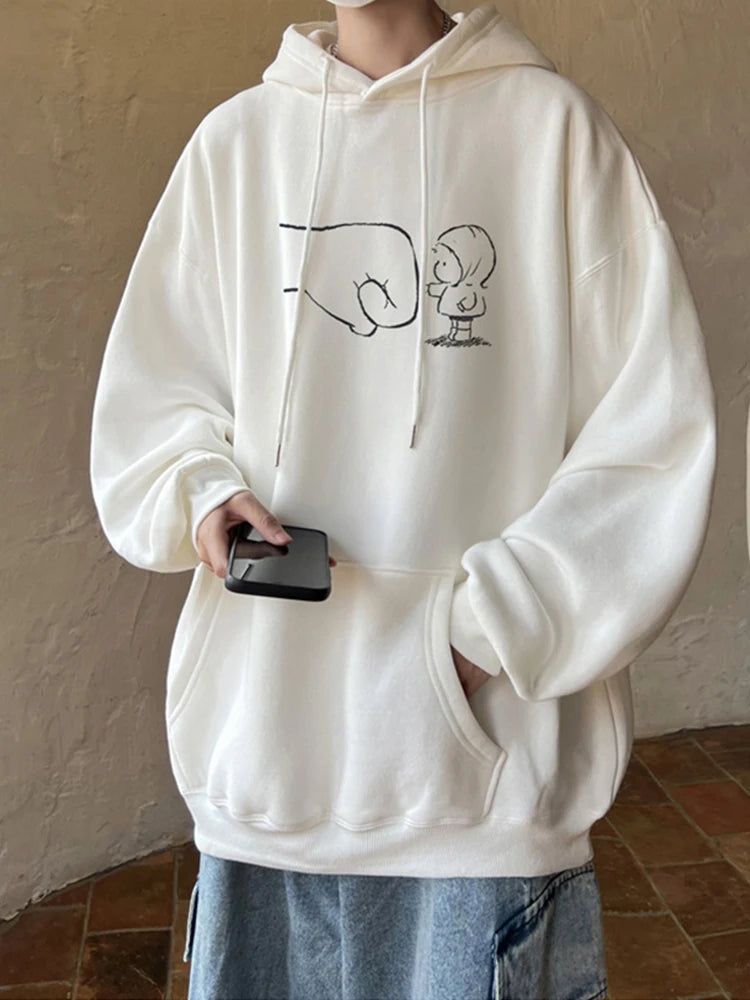 Funny Cartoon Fist Bump Kawaii Graphic Hoodies For Men Y2K Streetwear Oversized Pullover Sweatshirts Hombre Fleece Clothing