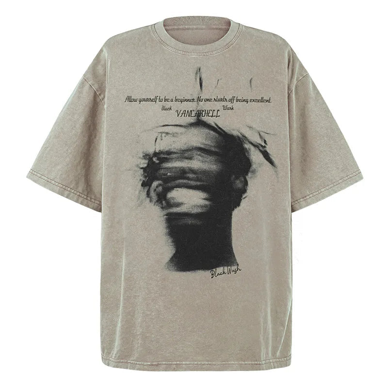 Sadcore Graphic tee – Men Retro High Street T Shirt Abstract Character Printed Sho