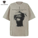 Sadcore Graphic tee – Men Retro High Street T Shirt Abstract Character Printed Sho