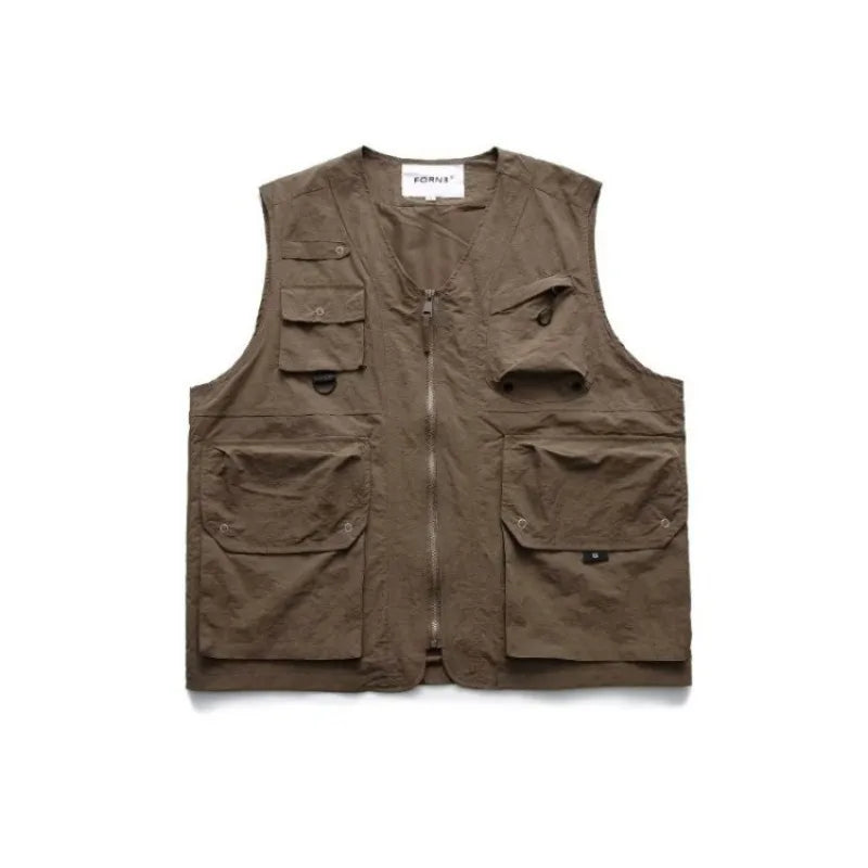 japanese street mens 3 piece set multi pocket camping vest solid cargo shirt side pockets casual pants suit couple trend set unique cargo style 4633
