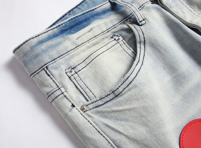 2023 brand new patch light skull head bone chemist tie dyed jeans cotton denim pants comfort casual skinny jeans 32 44 266 unique jeans style 5741