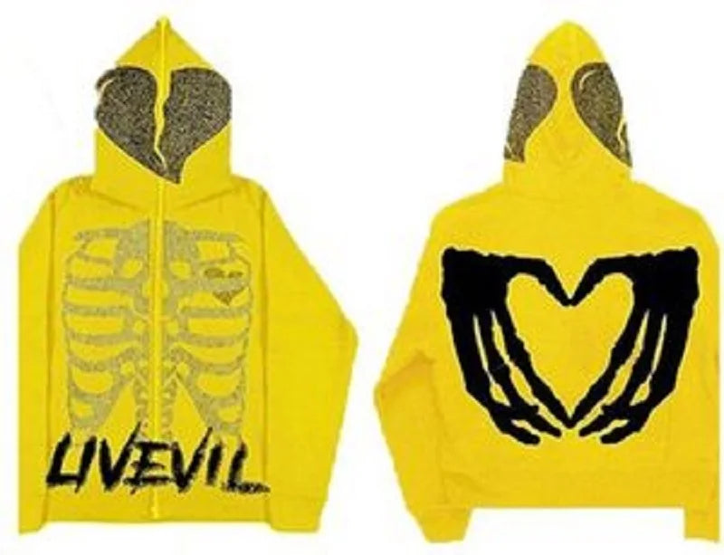 Autumn Winter Zipper Cardigan Skull Heart Shaped Embroidery New Hip Ho