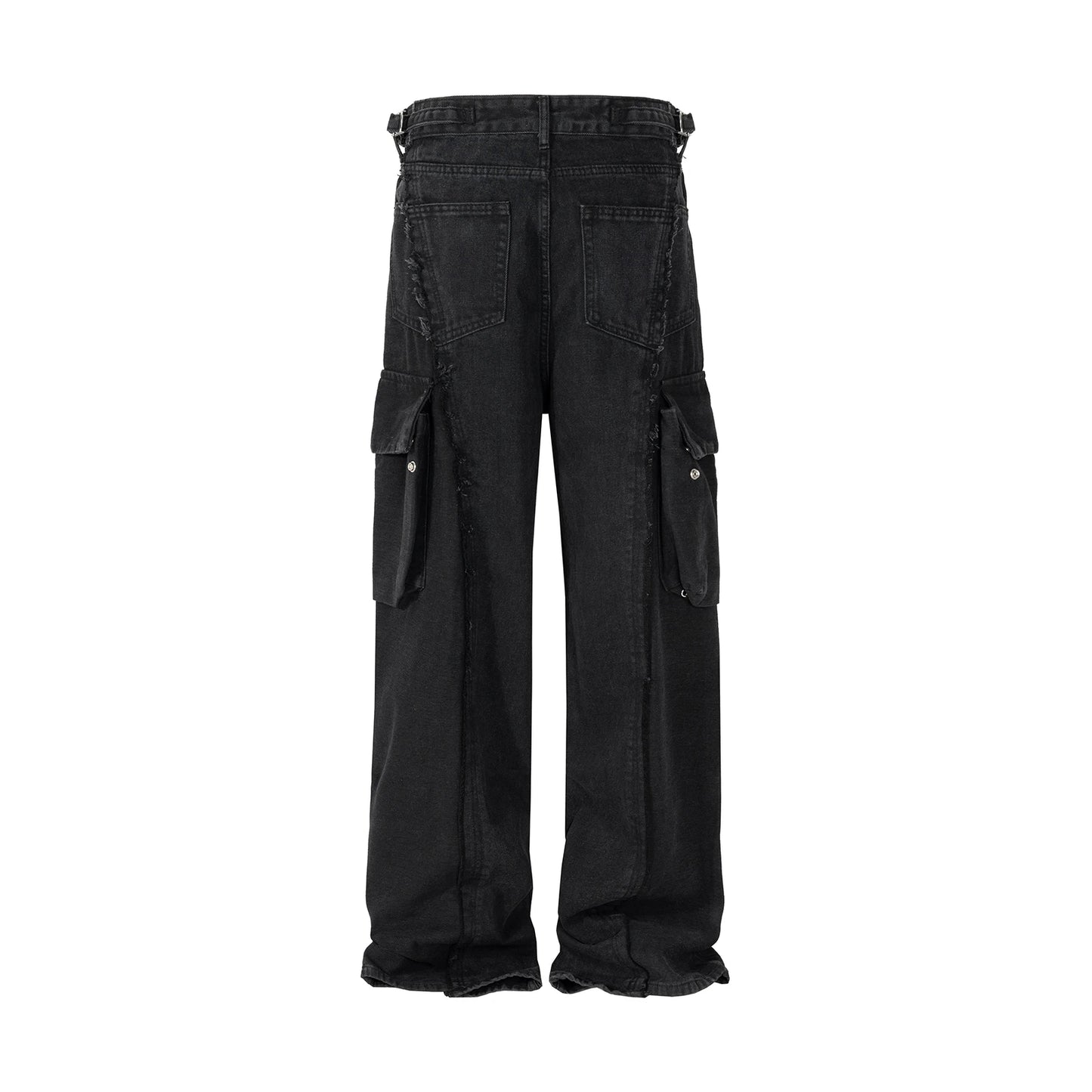 y2k streetwear tassel multi pocket jeans for men straight solid baggy cargo pants pantalones hombre casual denim trousers unique cargo style 754