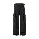 y2k streetwear tassel multi pocket jeans for men straight solid baggy cargo pants pantalones hombre casual denim trousers unique cargo style 754