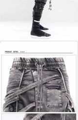 vintage motorcycle trousers joggers mens asymmetric straped pleated cross pants function elastic waist trousers unique joggers style 4604