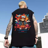 Vaporwave Angelcore design – New Hip Hop Fashion Graffiti Bear Print Tank Tops Mens Cloth