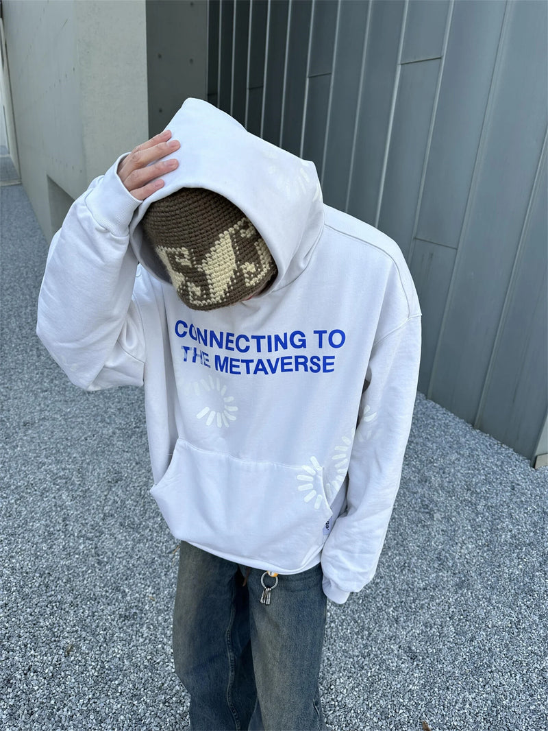 New Arrival ET Hotselling loads foam slogan print washed worn High-Street hoodie loose plush sweatshirt for men and women