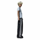 new hip hop baggy jeans harajuku goth y2k jeans for men black striped embroidered wide leg denim pants high street streetwear unique jeans style 296