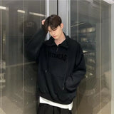 Street Half Zip Hoodie Mens Spring New Vintage Letter Embroidery Loose