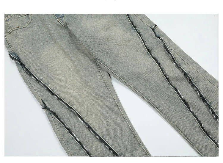 retro washed denim jean pants 2023 new casual zipper open loose straight jeans hip hop y2k pants mens jeans streetwear joggers unique joggers style 4214