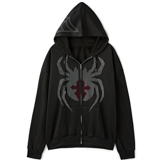 Dark Spider hot drilling Hoodie Pullover Sweatshirt Streetwear vintage Loose Hip Hop Punk