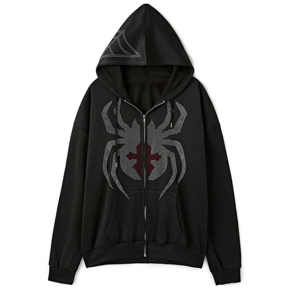 Dark Spider hot drilling Hoodie Pullover Sweatshirt Streetwear vintage Loose Hip Hop Punk
