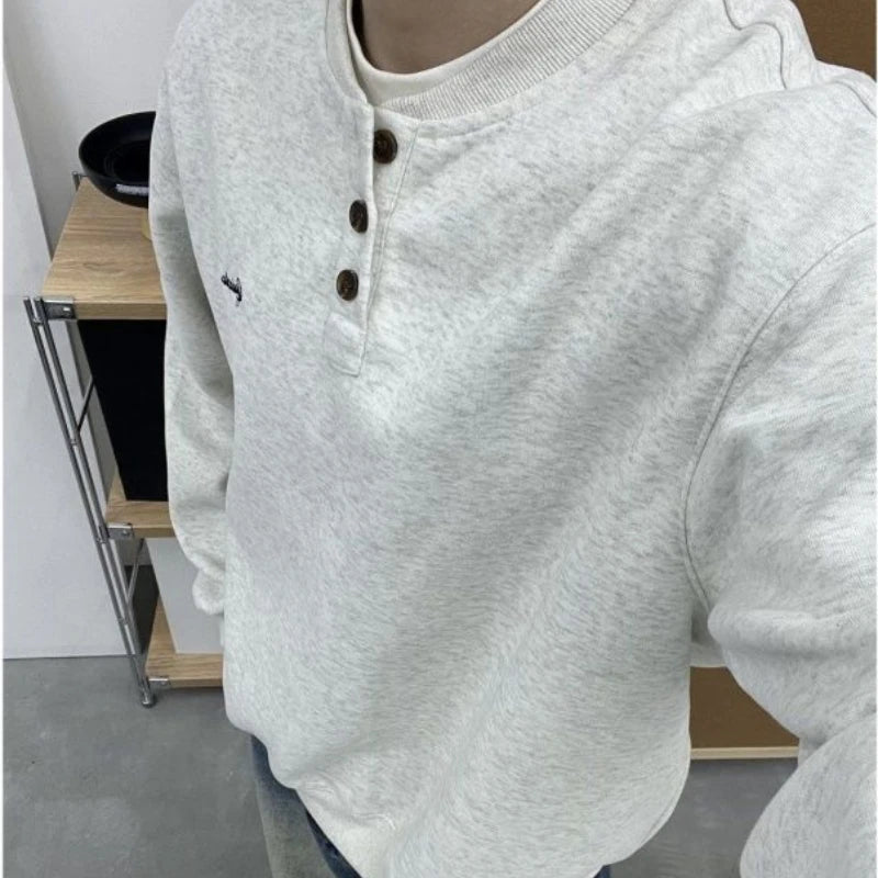 Trendy Korean Retro Ins Simple Boyish Henry Collar Sweatshirt Men and Women Street
