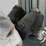 New Style Ripped Denim Shorts Men's Clothing 2024 Summer Five-point Korean Casual Youth Straight Trousers Boutique Clothing