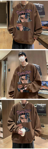New Anime Boy Printed Mens Crewneck Sweatshirts Autumn Y2K Vintage Fleece