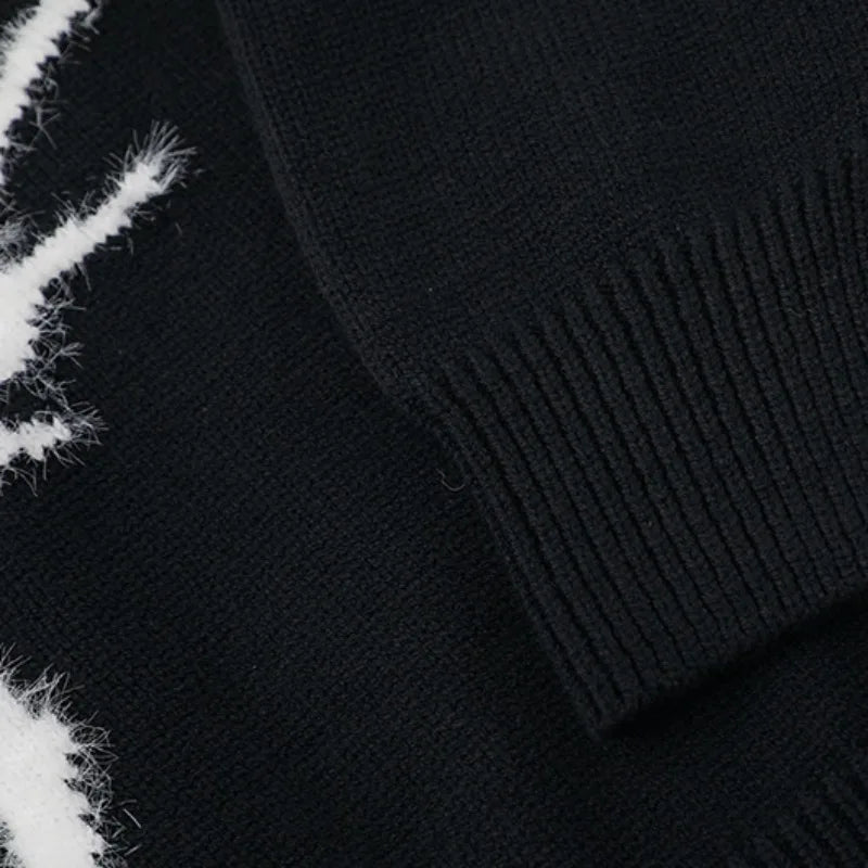 hip hop harajuku dragon pattern knitted sweater unisex o neck pullover streetwear y2k casual loose sweater warm jumper knitwear oversized graphic print design, aesthetic street look hoodie, unique limited edition hoodie