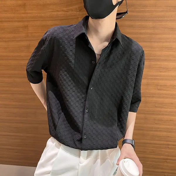 2023 Summer New Light Luxury Fashion Korean Shirt Men Short-sleeved Casual All-match Shirt Boutique Clothing Simple Style