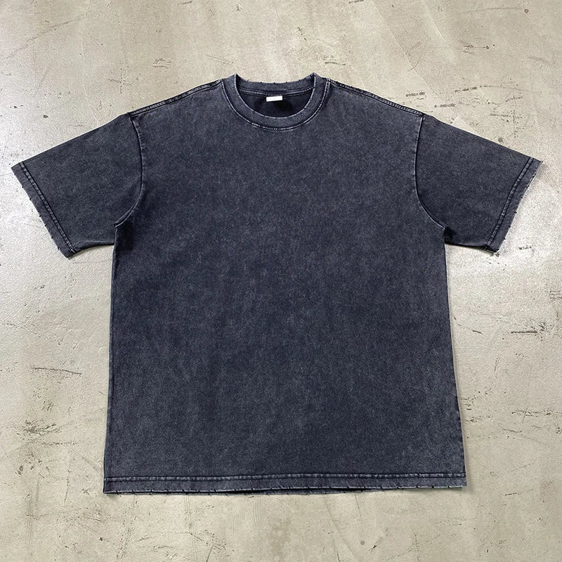 2024 Wax Dyed Vintage Tshirts Distressed Washing Edge Grinding cotton Tshirt for Mens European and American Short Sleeves Tees