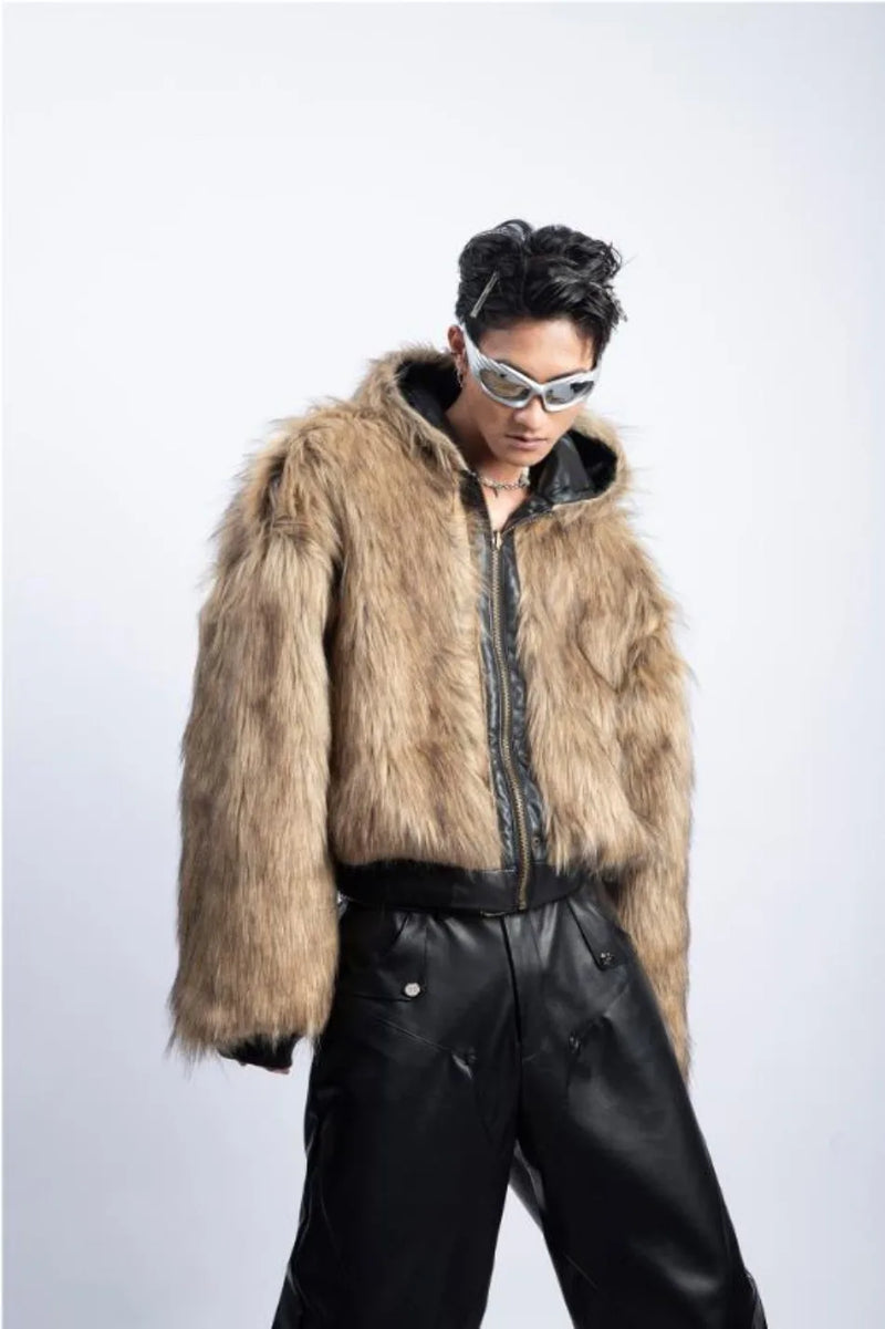 Integrated Fur Leather Men Cotton Jackets Thickened American High Street Motorcycle PU Leather Parkas Winter Couple Punk Outwear