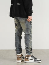 star appliques denim jeans skinny trousers slim fit men new casual biker jeans fashion streetwear hip hop trousers pants joggers urban active pants