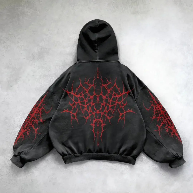 Gothic Retro Oversized Graphic Print Black Hoodies Loose Harajuku Long