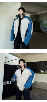 Retro Stand Collar Winter Jacket Men Zip Up Patchwork Cotton-padded Lightweight Parkas Spring Unisex Loose Autumn Short Outwear