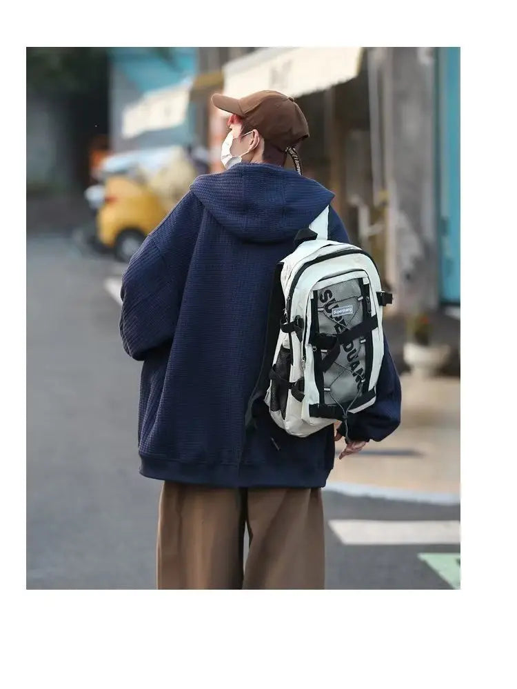 Korean Retro Y2K Waffle Hooded Jacket for Men and Women Ins Harajuku Style Casual Loose