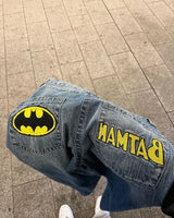 vintage blue baggy jeans mens high hip hop streetwear jeans y2k pants harajuku gothic punk embroidered waist wide leg trousers ripped baggy denim