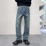 men jacquard streetwear hip hop vibe casual straight denim jeans pants boyfriend high street ripped jeans trousers unique jeans style 3126