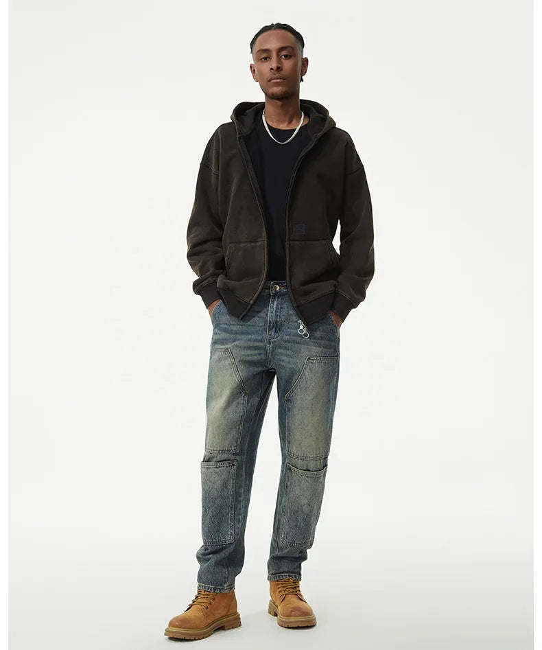 men streetwear fashion loose casual plus size denim harem jeans pant cityboy retro splice pocket cargo jeans trousers 40 38 unique cargo style 3193